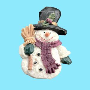 Snowman Pinback Pin Brooch Top Hat Broom Vintage Christmas Holiday Jewelry